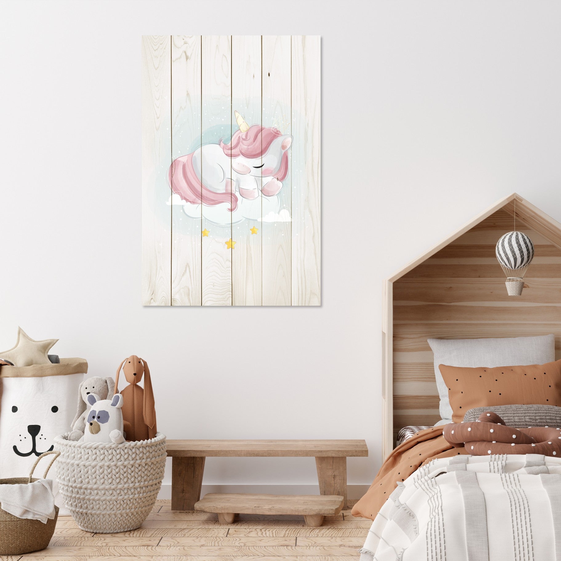 Obraz Wood Sweet Unicorn Sleeping Cloud-30x40 cm