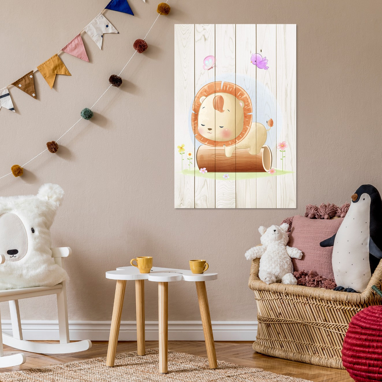Obraz Wood Sleepy Little Lion-50x70 cm