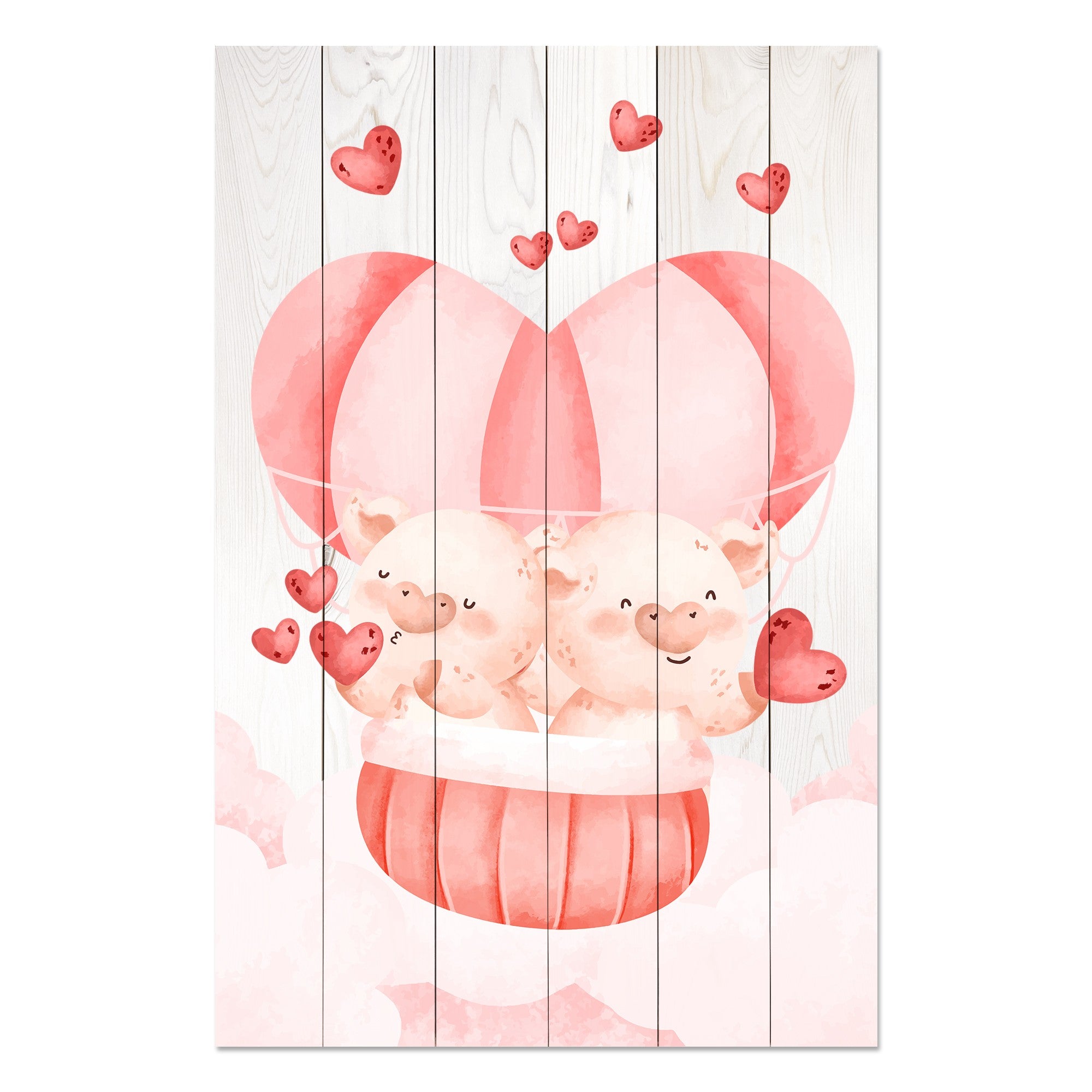 Bild Wood Pig Couple with Hearts-40x60 cm