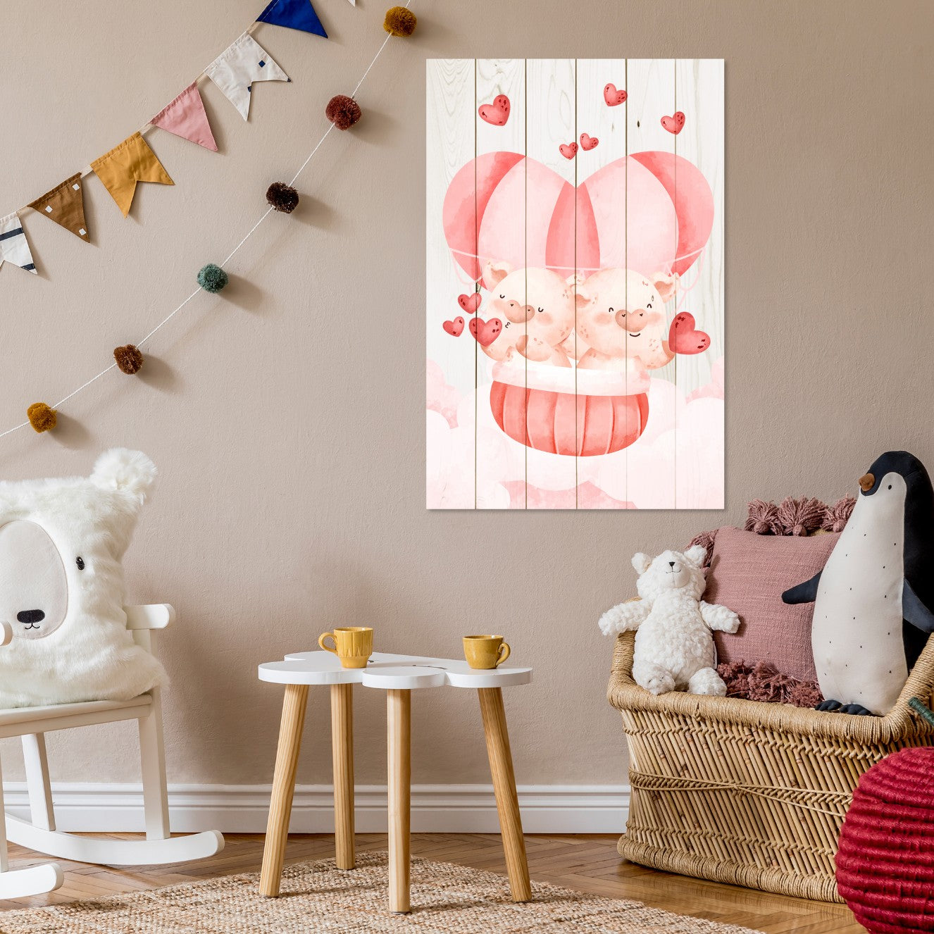 Obraz Wood Pig Couple with Hearts