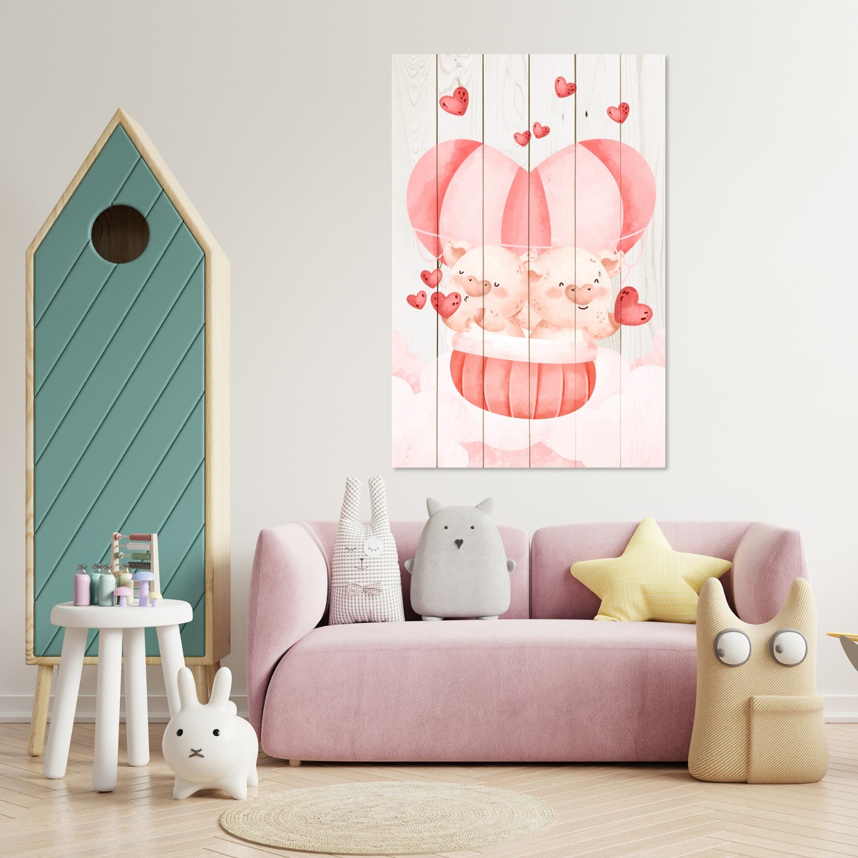 Obraz Wood Pig Couple with Hearts