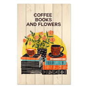 Bild Wood Kaffee Bücher Blumen-20x30 cm