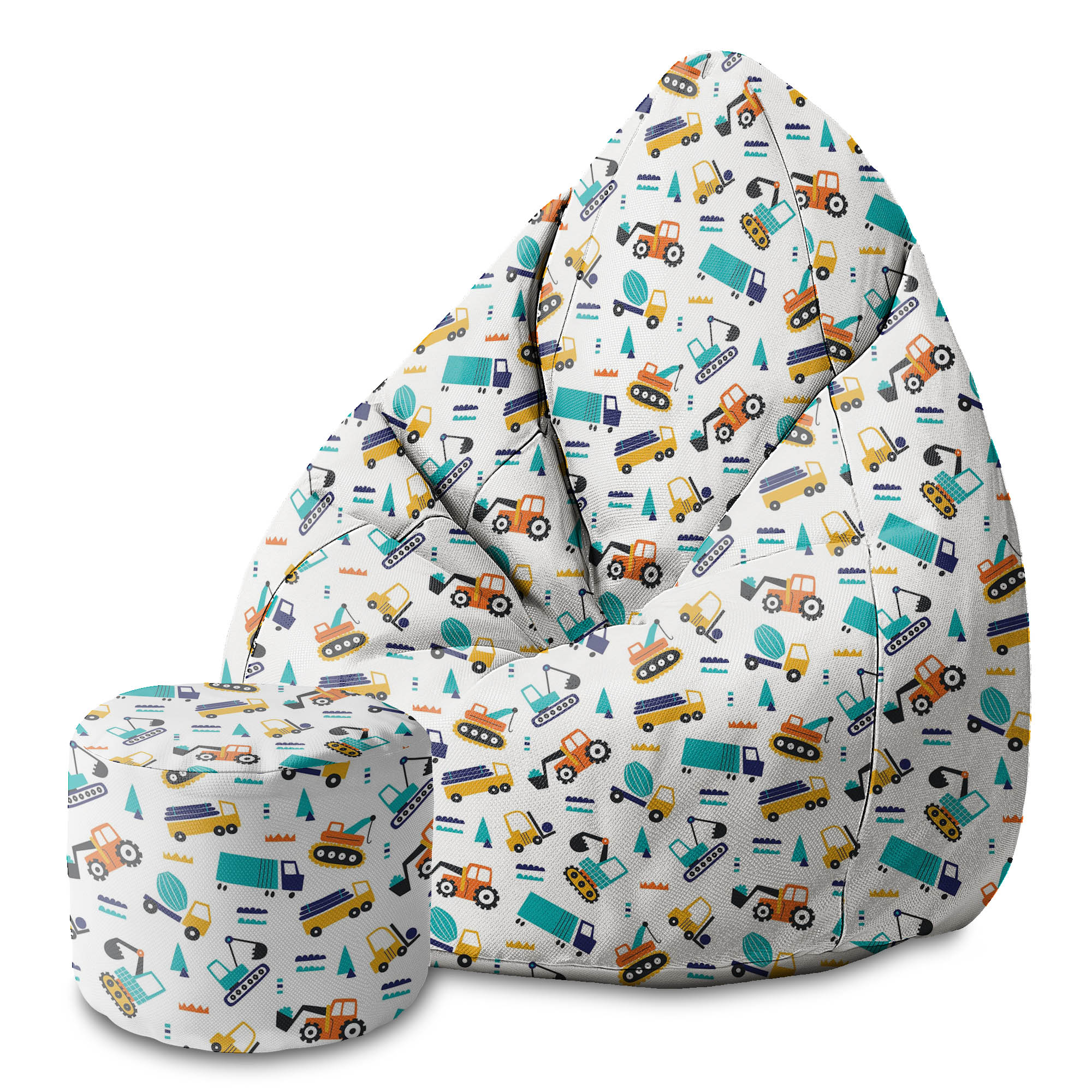 Round Pouf Footrest Vehicle Pattern-Oxford
