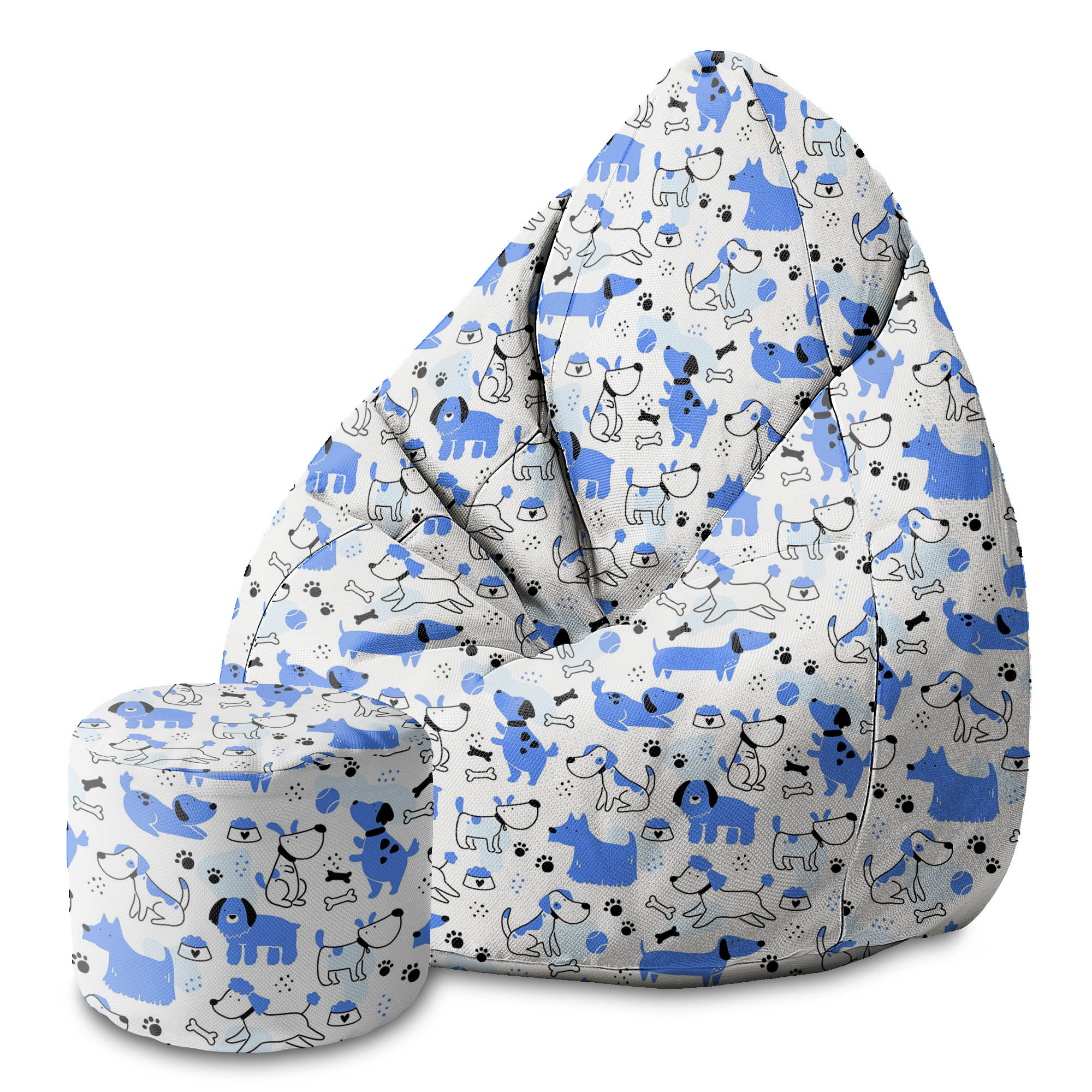 Round Pouf Footrest Blue Dogs-Panama
