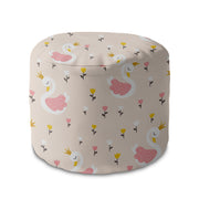 Round Pouf Footrest Swan with Tulip Flowers-Oxford
