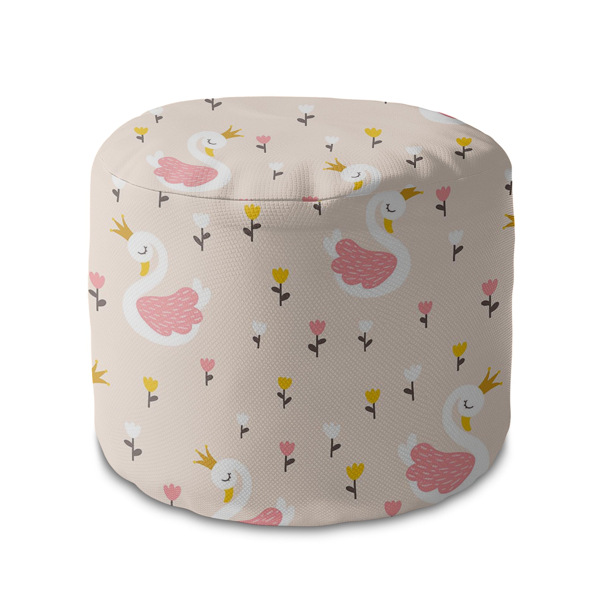 Round Pouf Footrest Swan with Tulip Flowers-Oxford