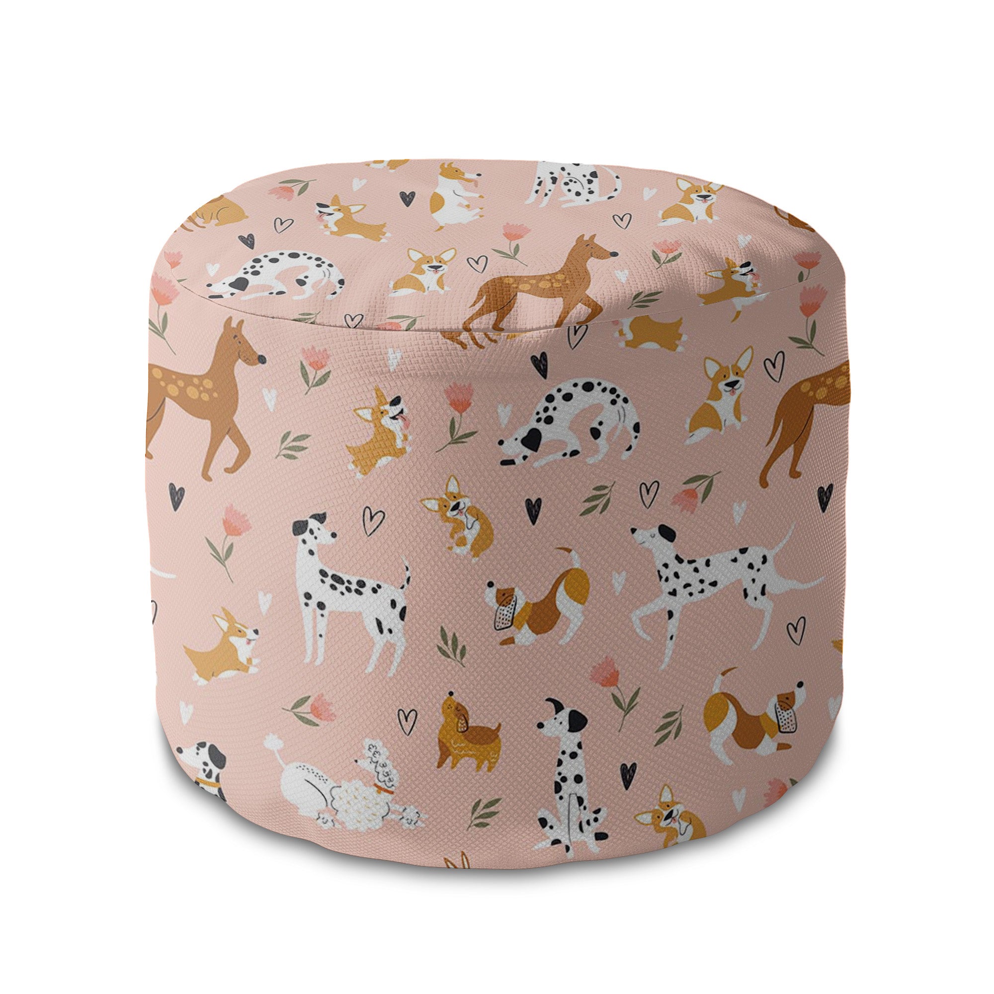 Round Pouf Footrest Pink Cartoon Dogs-Oxford