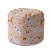 Round Pouf Footrest Pink Cartoon Dogs-Panama