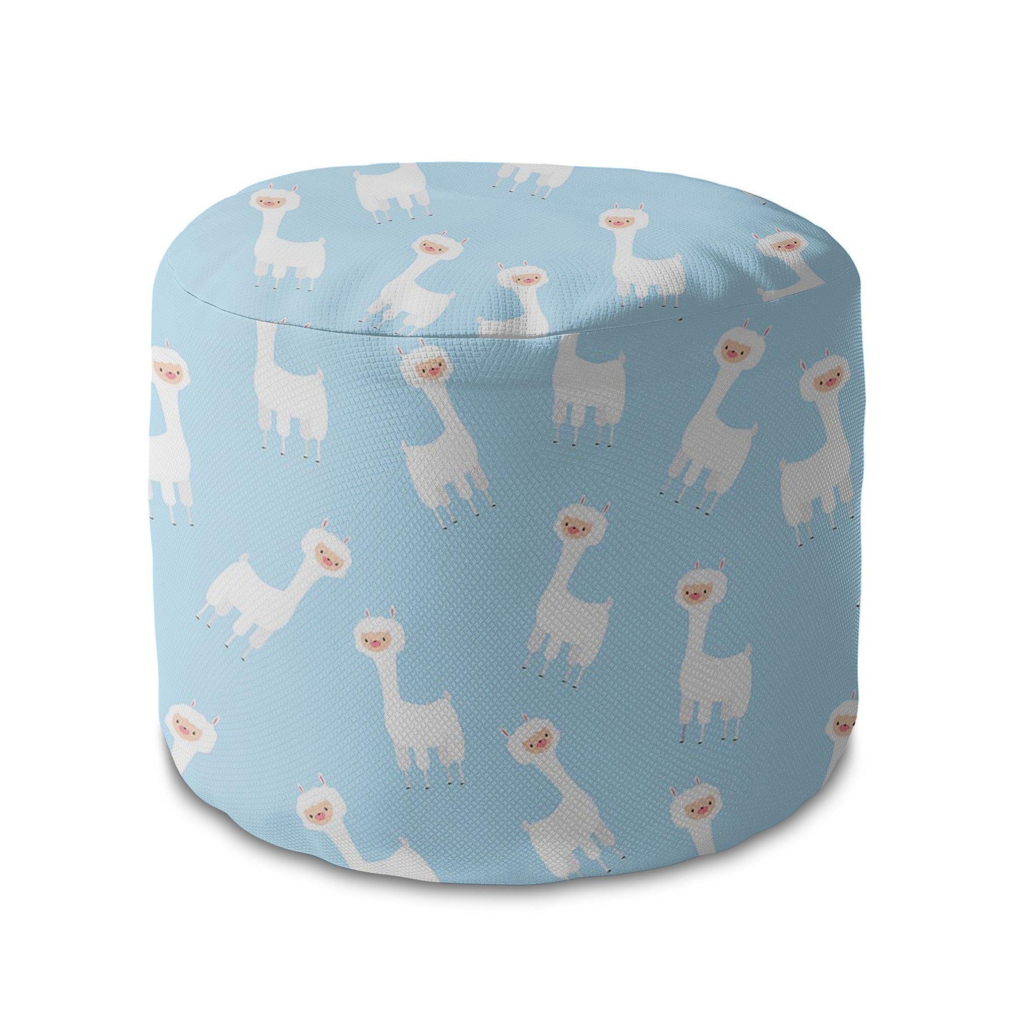 Round Pouf Footrest Blue Llama-Panama