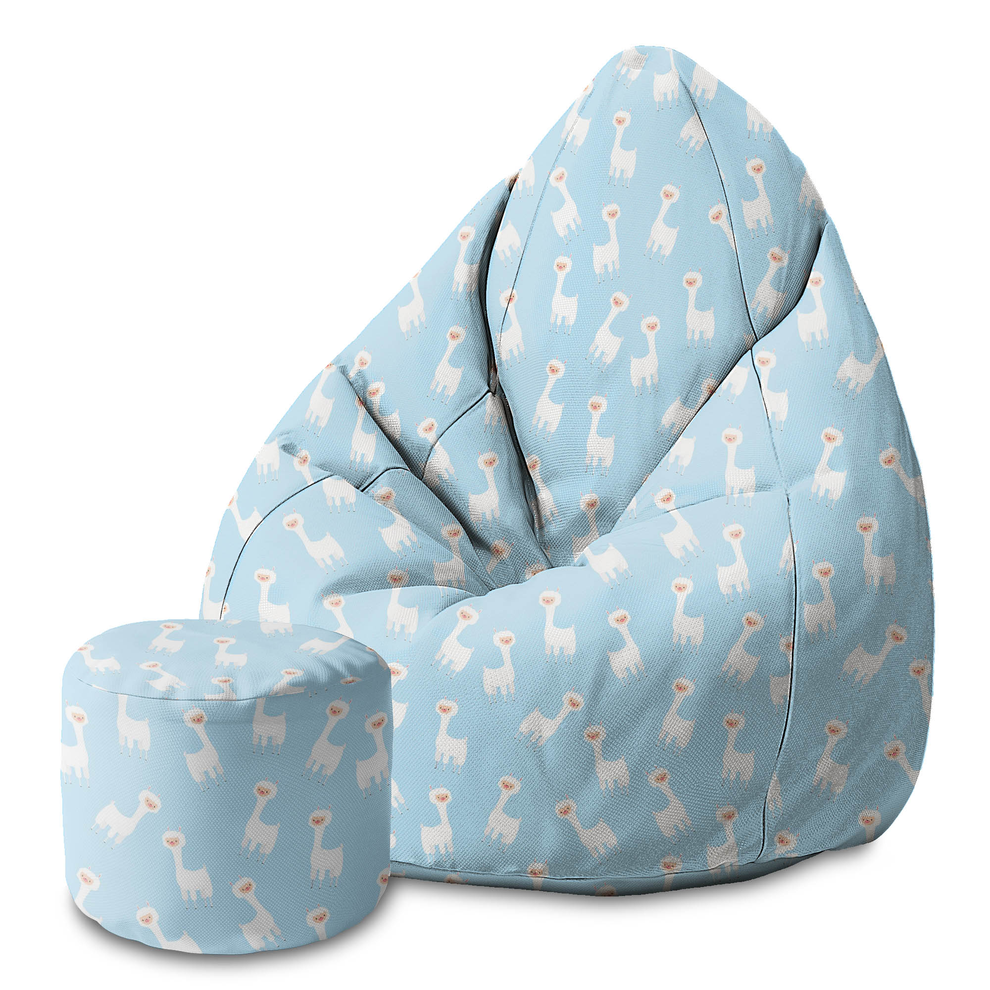 Round Pouf Footrest Blue Llama-Panama