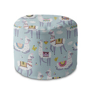 Round Pouf Footrest Llama and Cactus