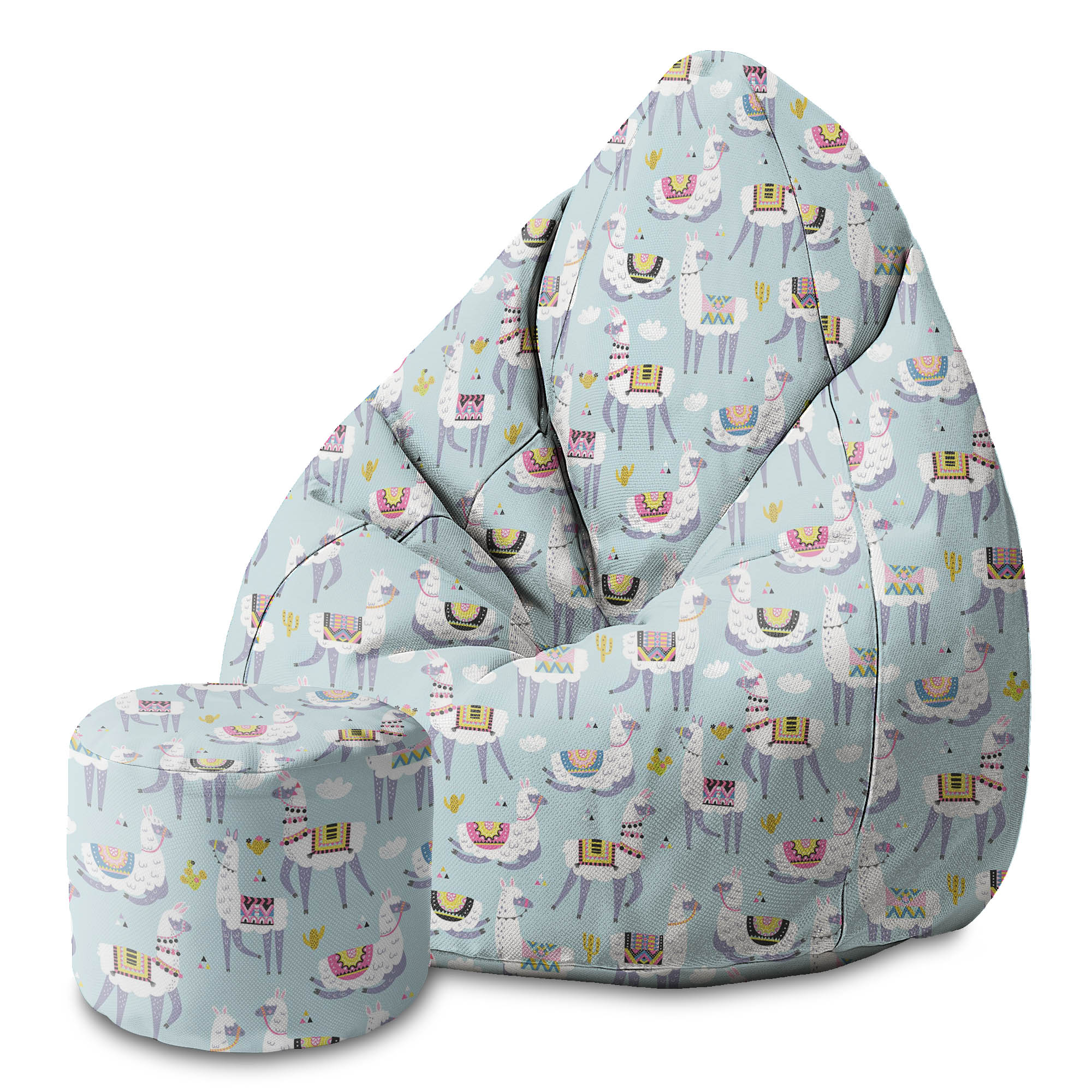 Round Pouf Footrest Llama and Cactus-Panama
