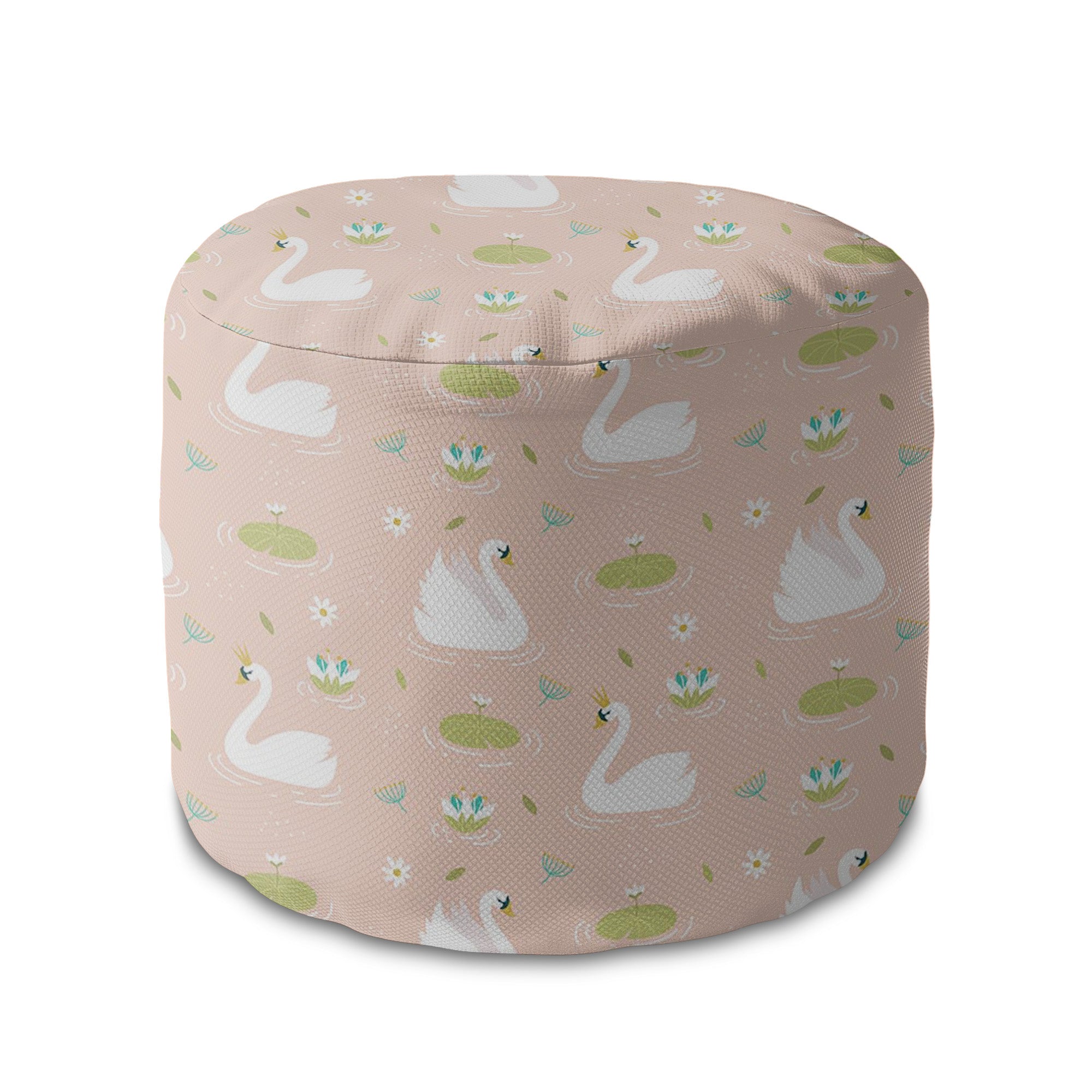 Round Pouf Footrest Elegant Swans-Panama