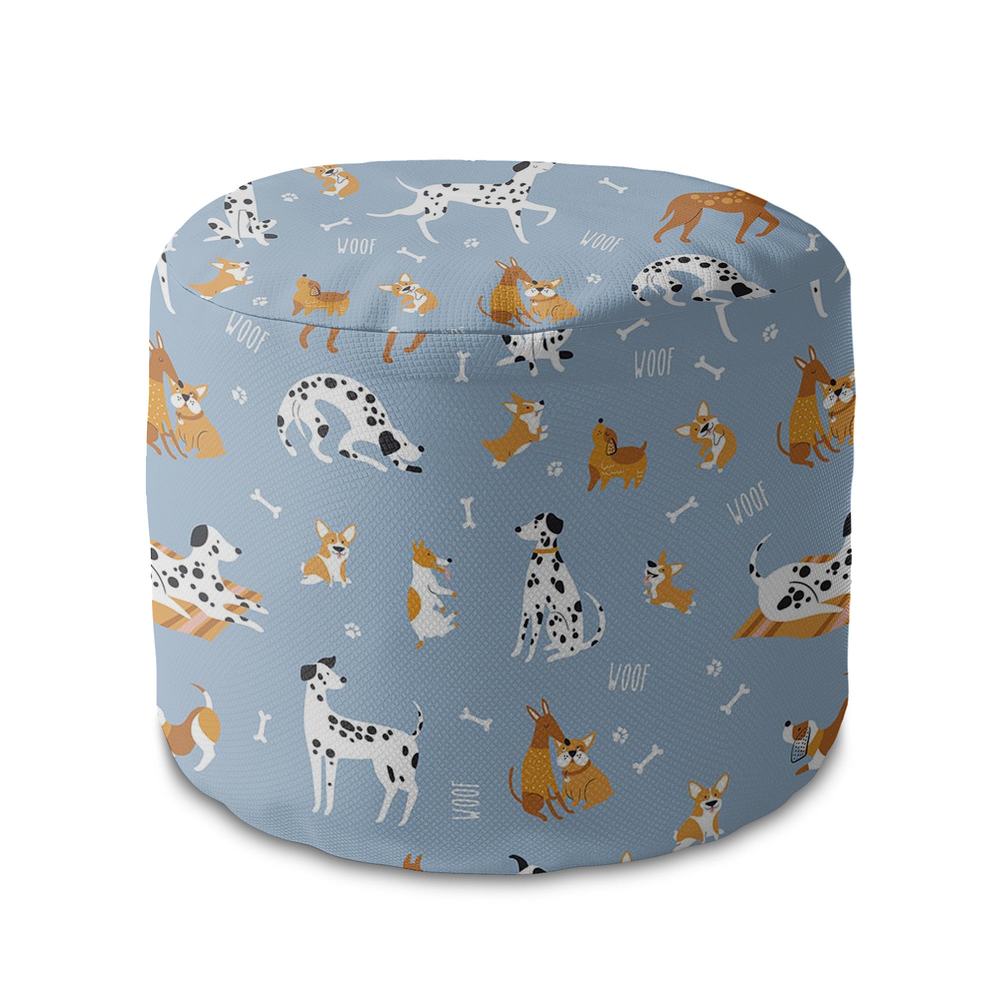 Round Pouf Footstool Cartoon Dogs