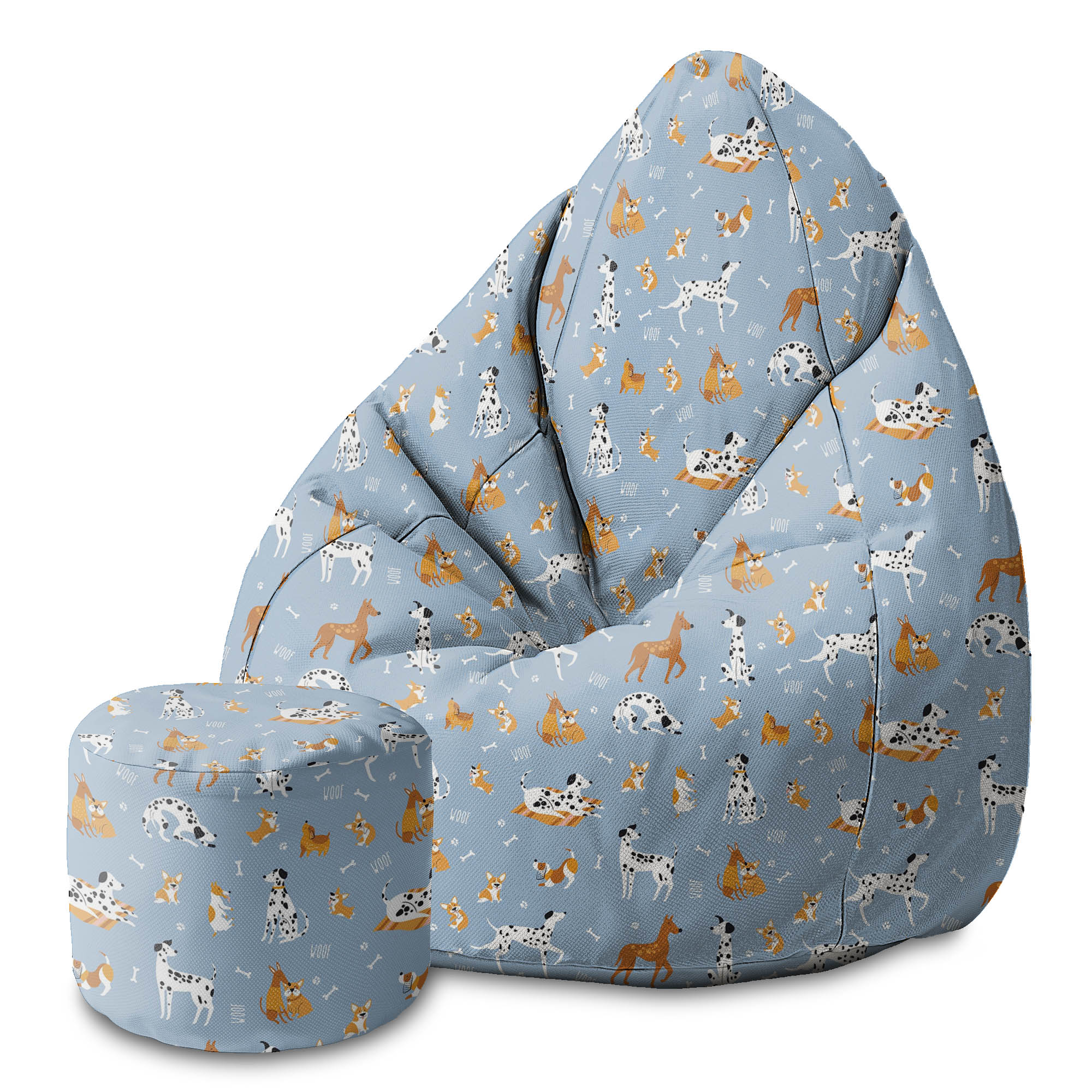 Round Pouf Footstool Cartoon Dogs-Oxford