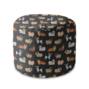 Round Pouf Footstool Dark Cartoon Dogs-Panama