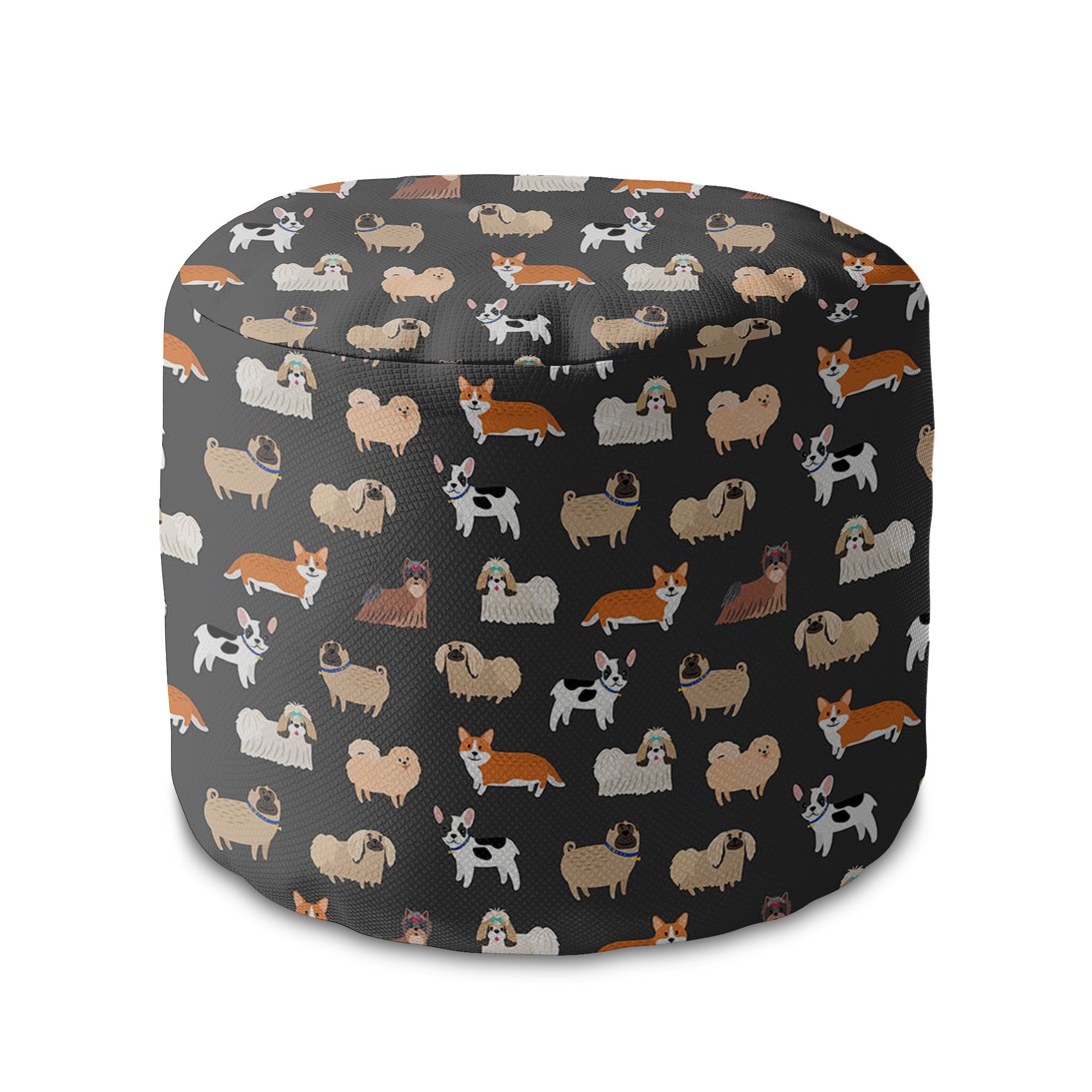 Round Pouf Footstool Dark Cartoon Dogs