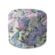Round Pouf Footstool Birds in Flowers