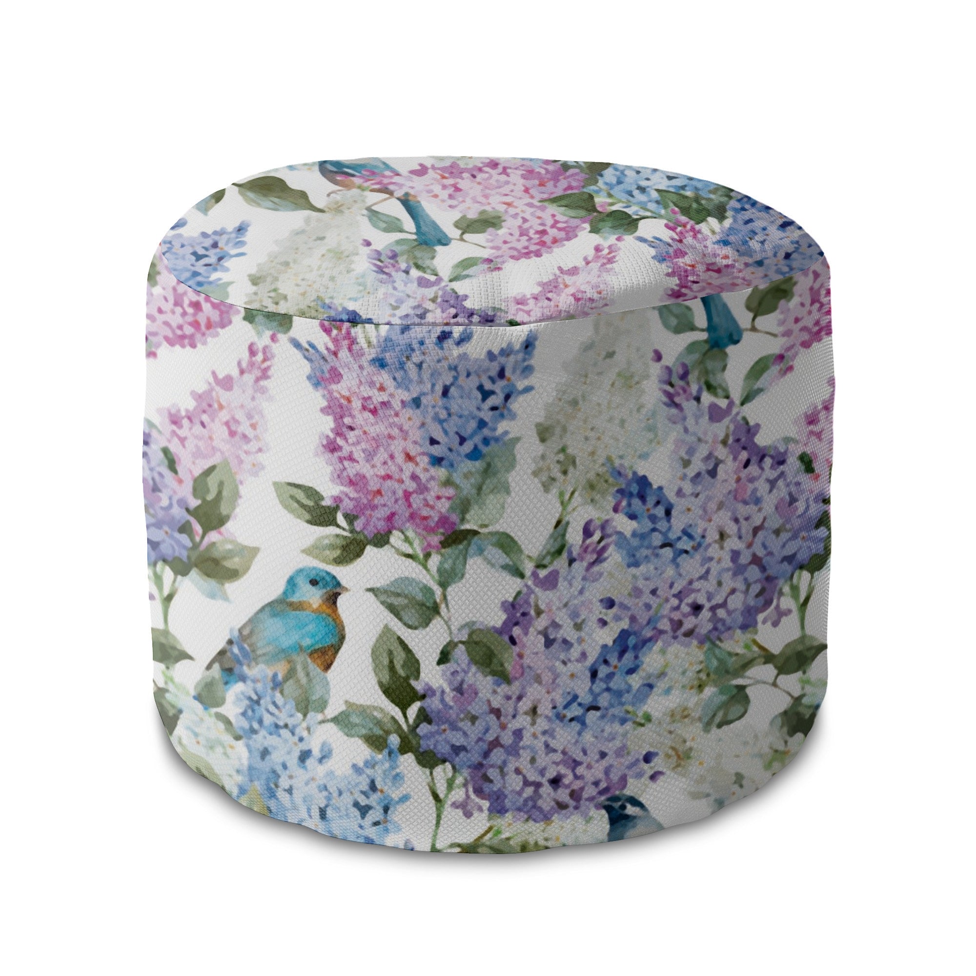 Round Pouf Footstool Birds in Flowers