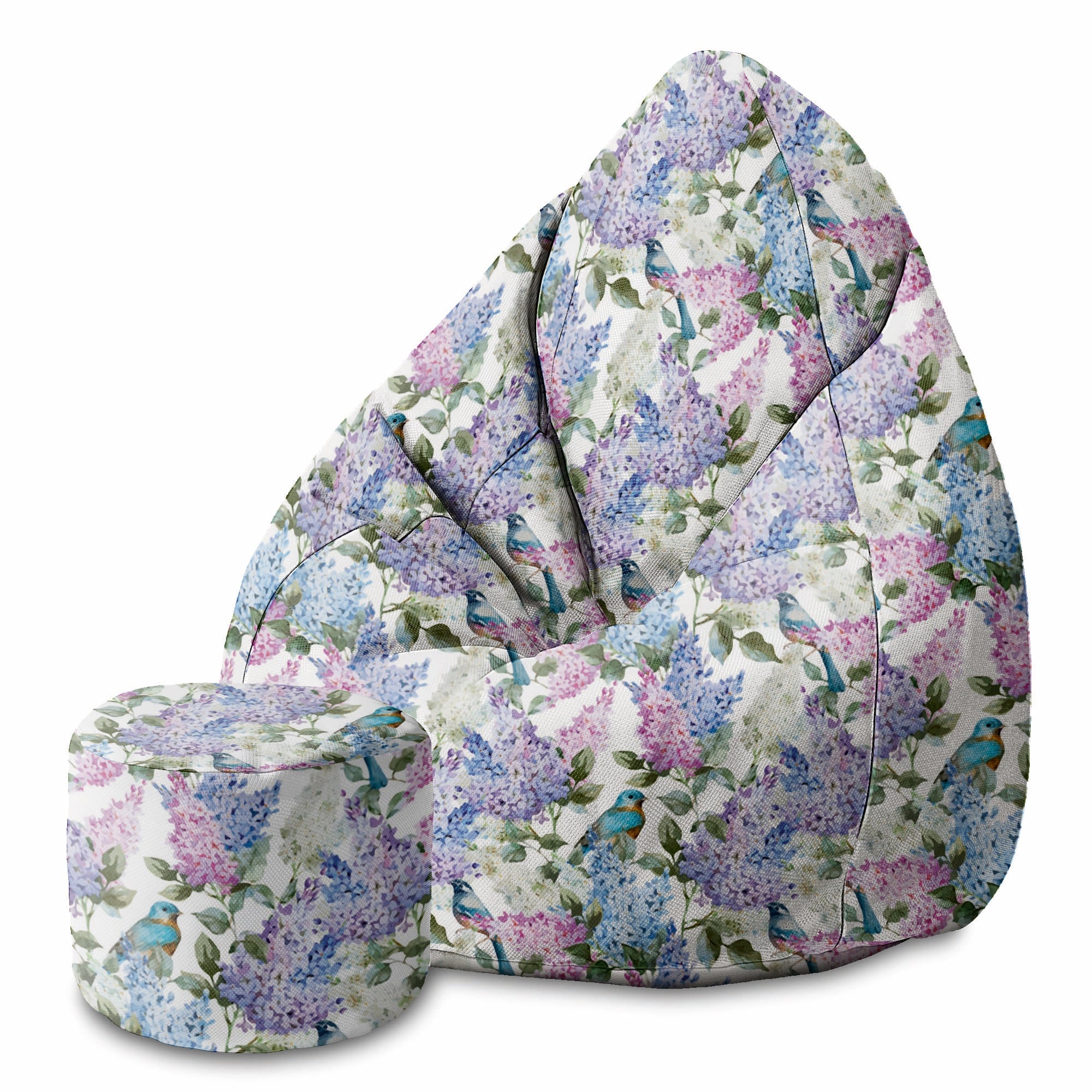 Round Pouf Footstool Birds in Flowers-Panama