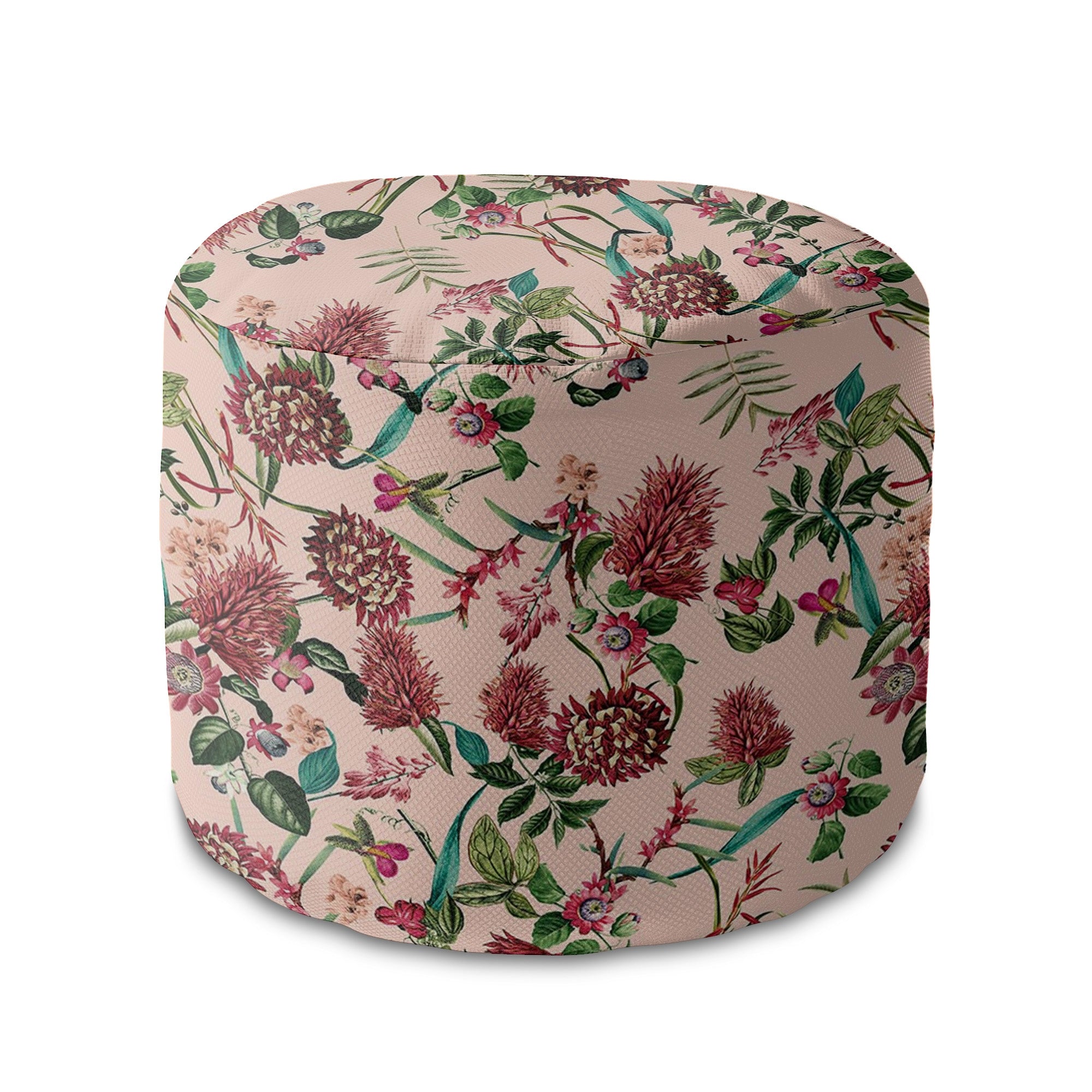 Round Pouf Footstool Dark Jungle Pink-Oxford