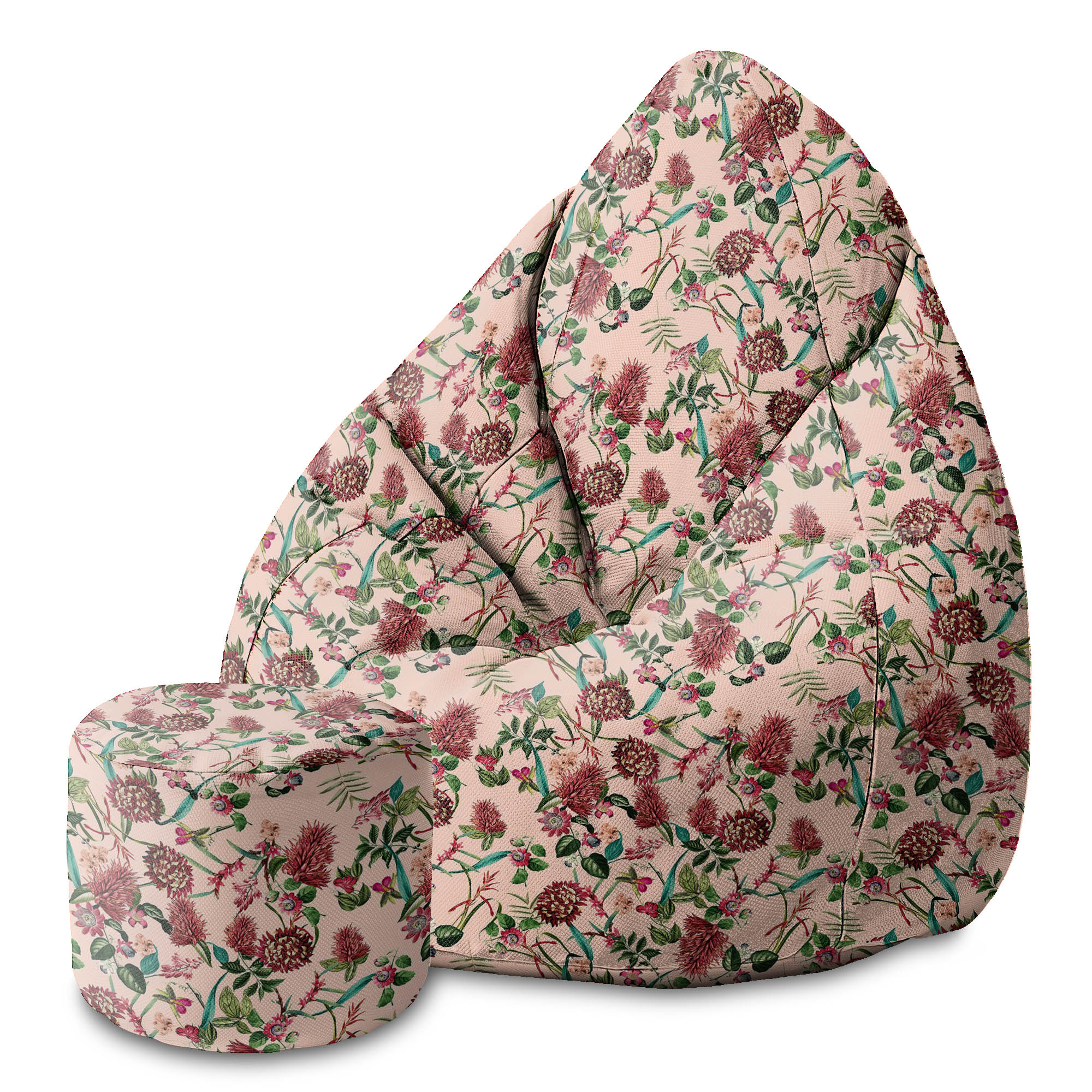 Round Pouf Footstool Dark Jungle Pink-Oxford