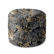 Round Pouf Footstool Dark Tropical Plants-Oxford