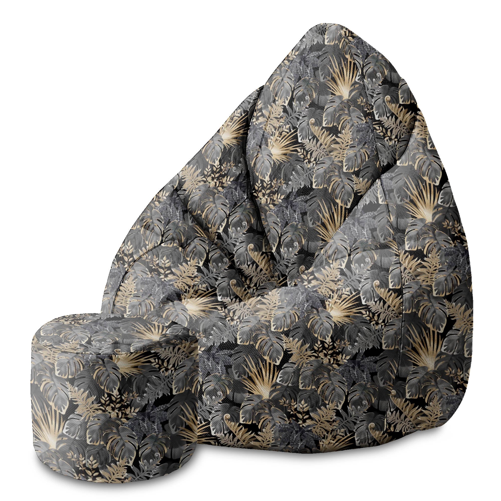 Round Pouf Footstool Dark Tropical Plants-Oxford