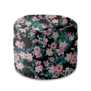 Round Pouf Footstool Dark Botanical Pink