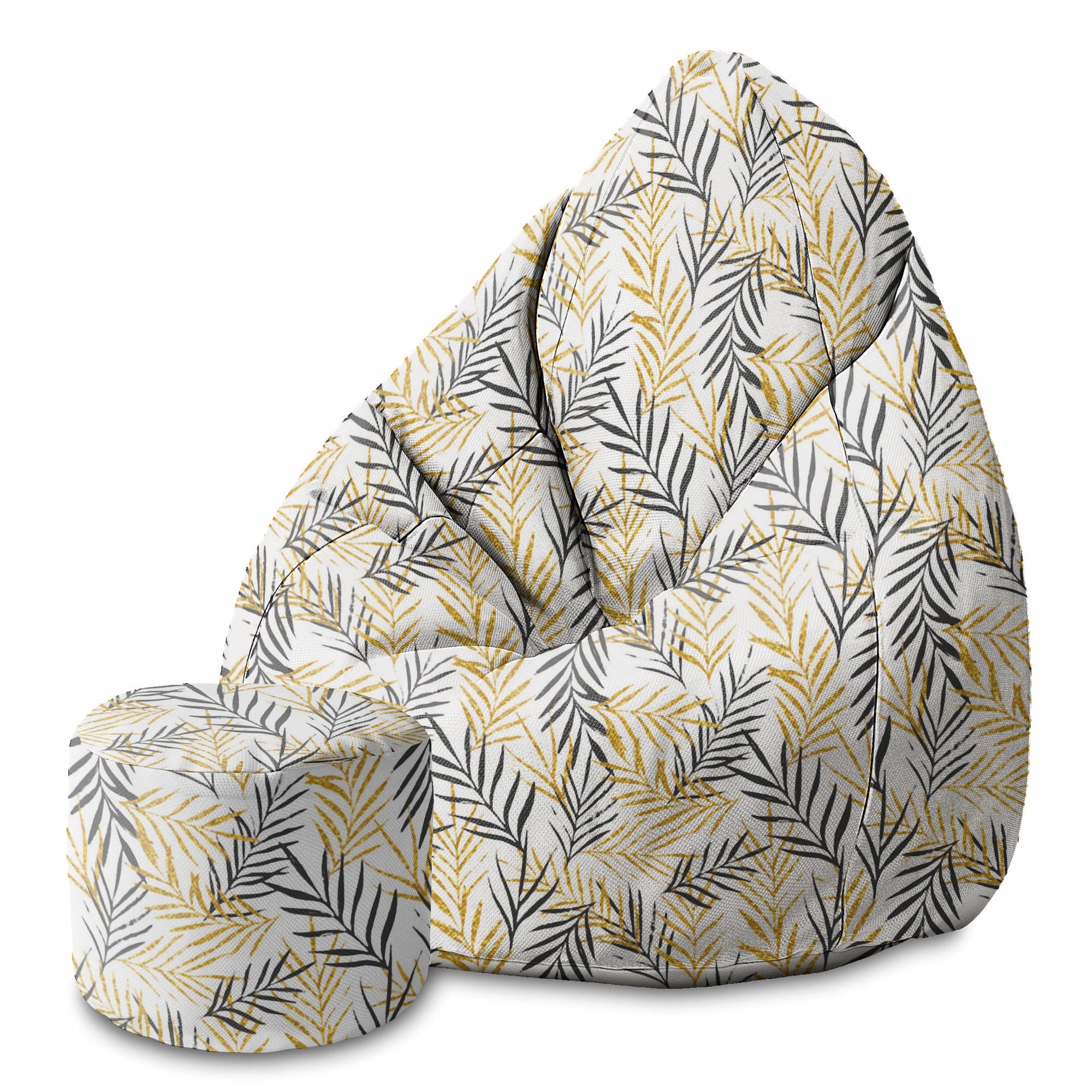 Round Pouf Footstool Golden Leaves
