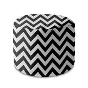 Round Pouf Footstool Zig Zag Black
