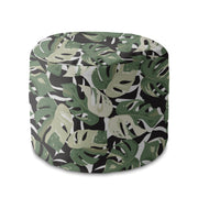 Round Pouf Footstool Green-Black Monstera