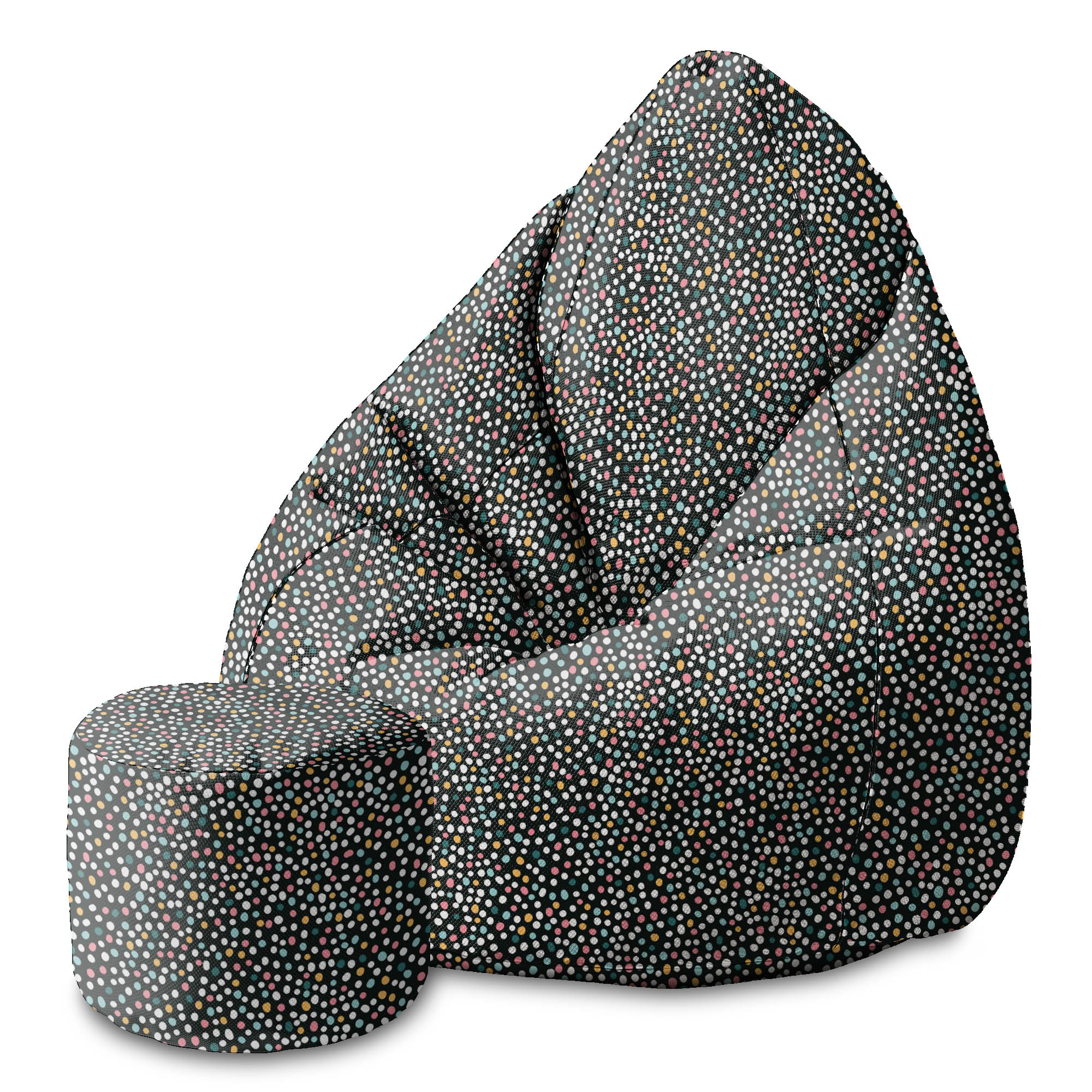 Round Pouf Footstool Multicolor Polka Dots-Panama