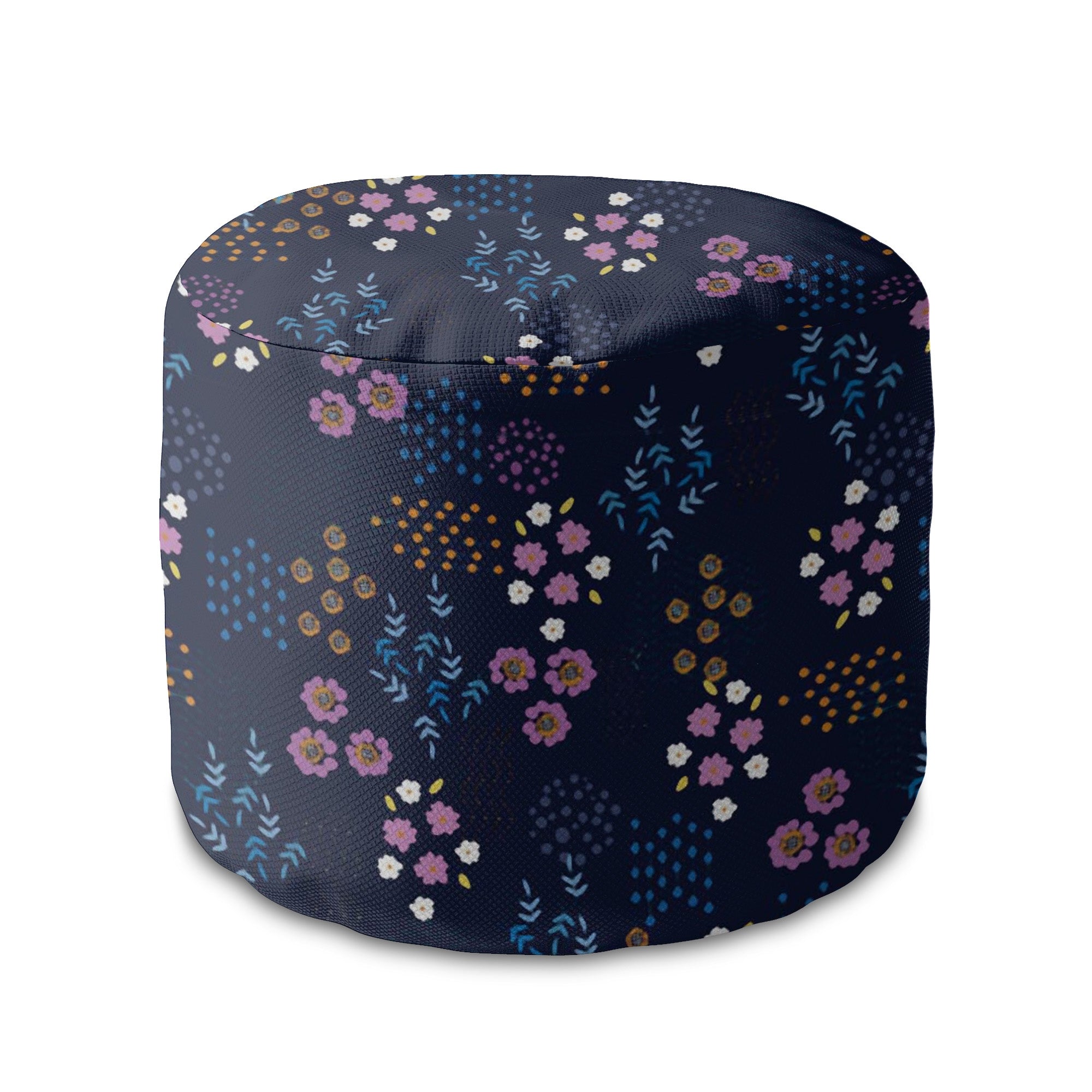 Round Pouf Footstool Geometric Flower