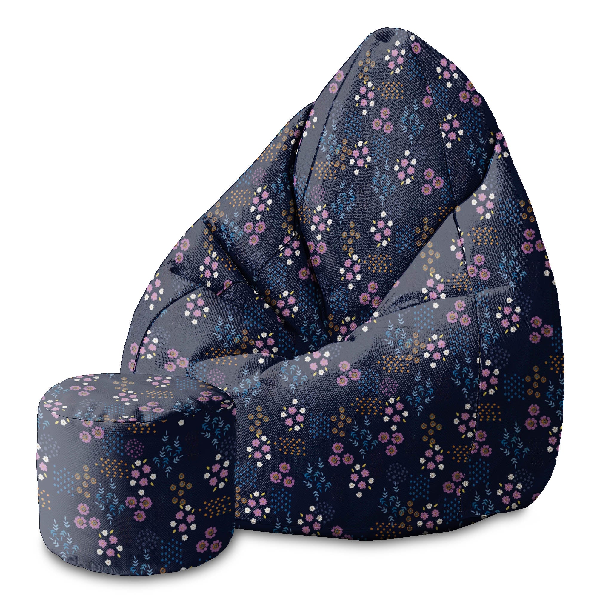 Round Pouf Footstool Geometric Flower-Panama