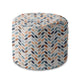 Round Pouf Footstool White Leafs-Oxford