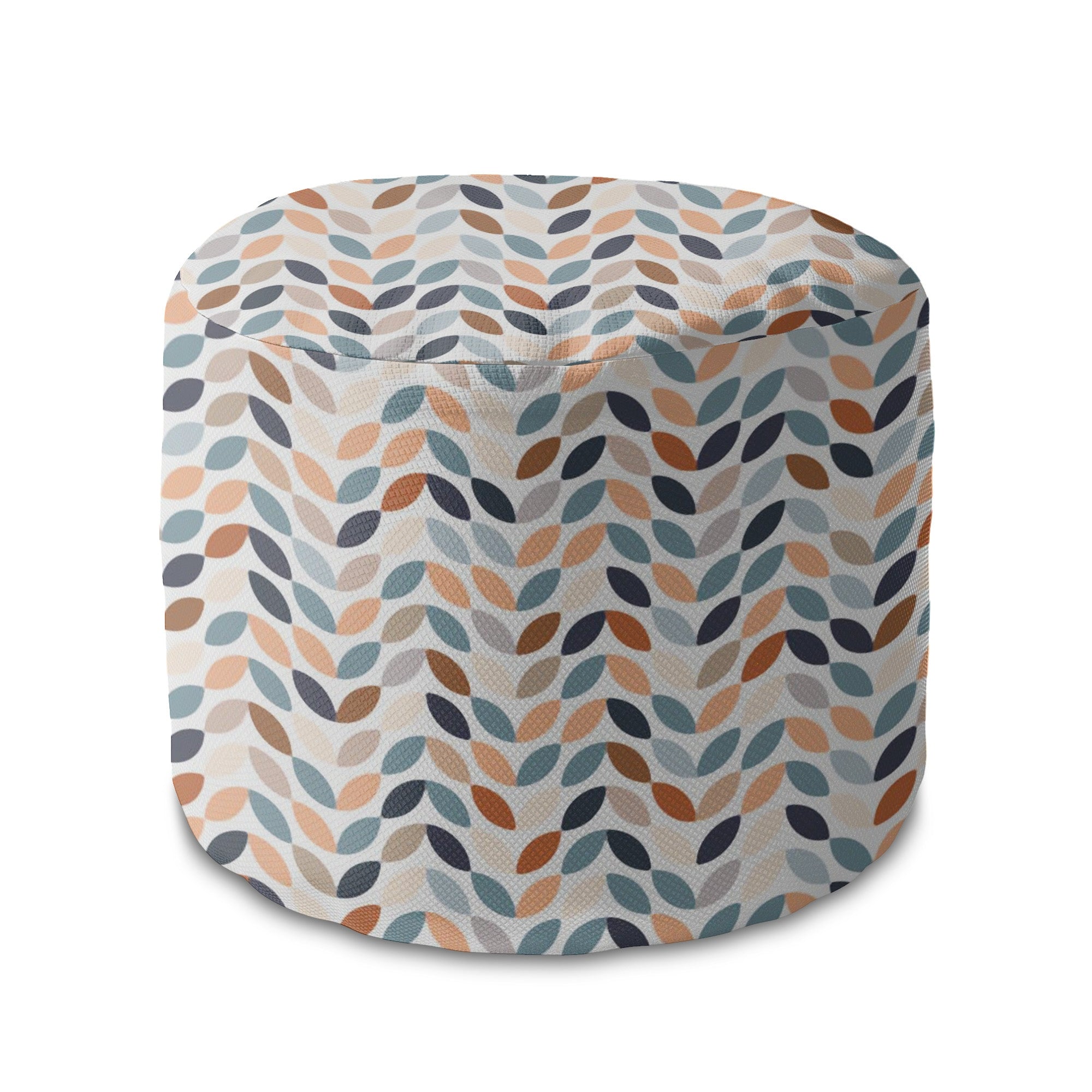 Round Pouf Footstool White Leafs-Panama