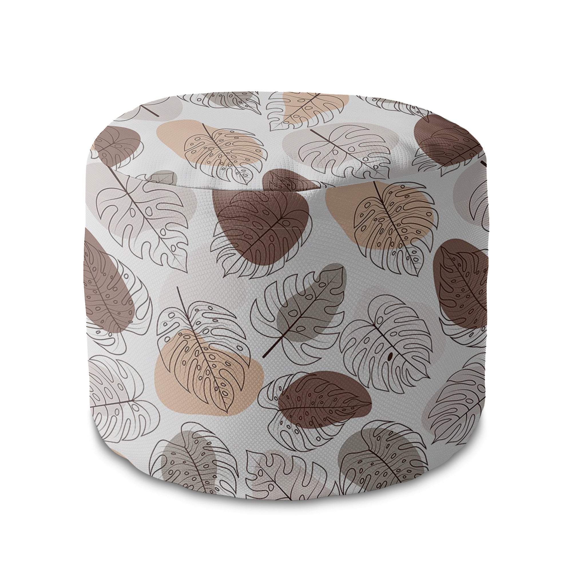 Round Pouf Footstool Monstera Lineart-Oxford