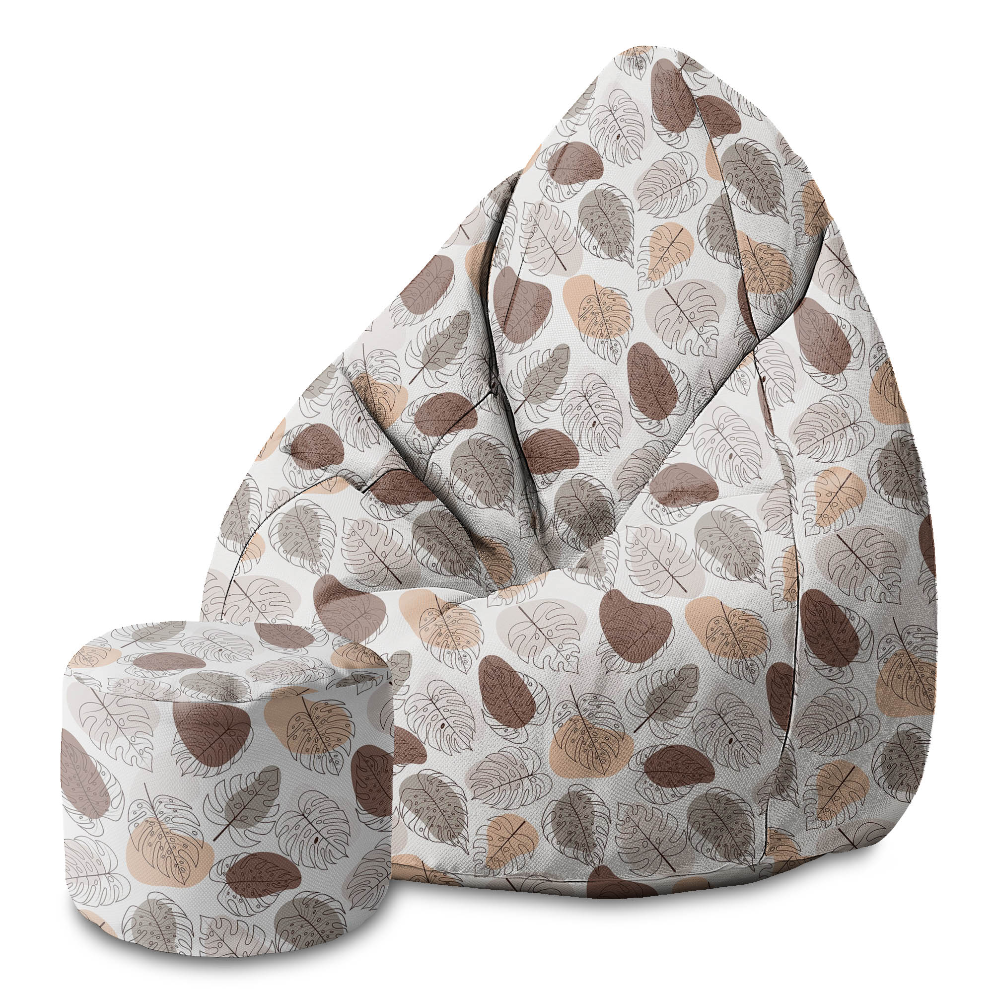 Round Pouf Footstool Monstera Lineart-Oxford