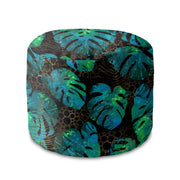 Round Pouf Footstool Sea Green Monstera-Panama