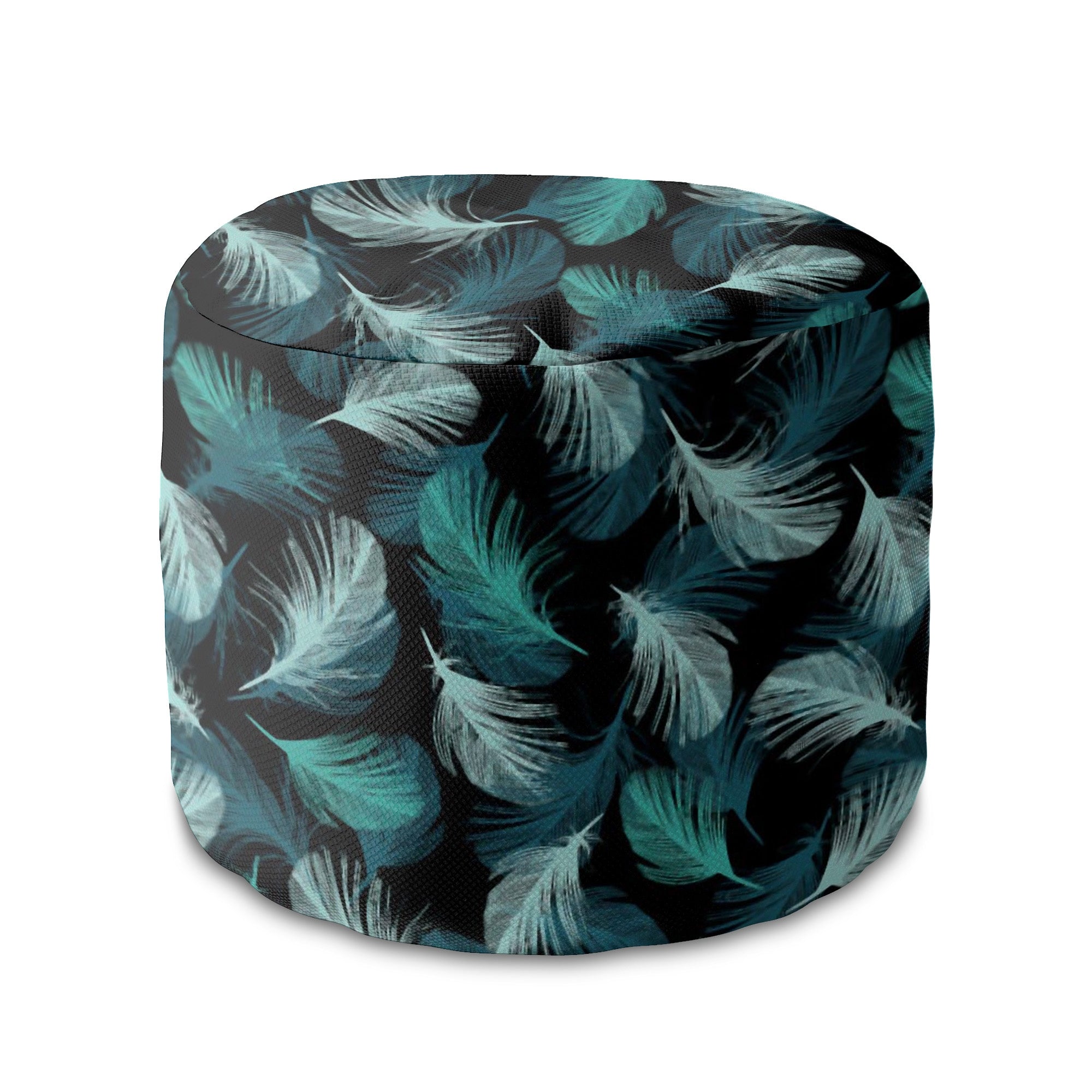 Round Pouf Footstool Turquoise Feathers-Oxford