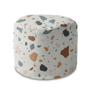 Round Pouf Footstool Ecru Terrazzo-Panama