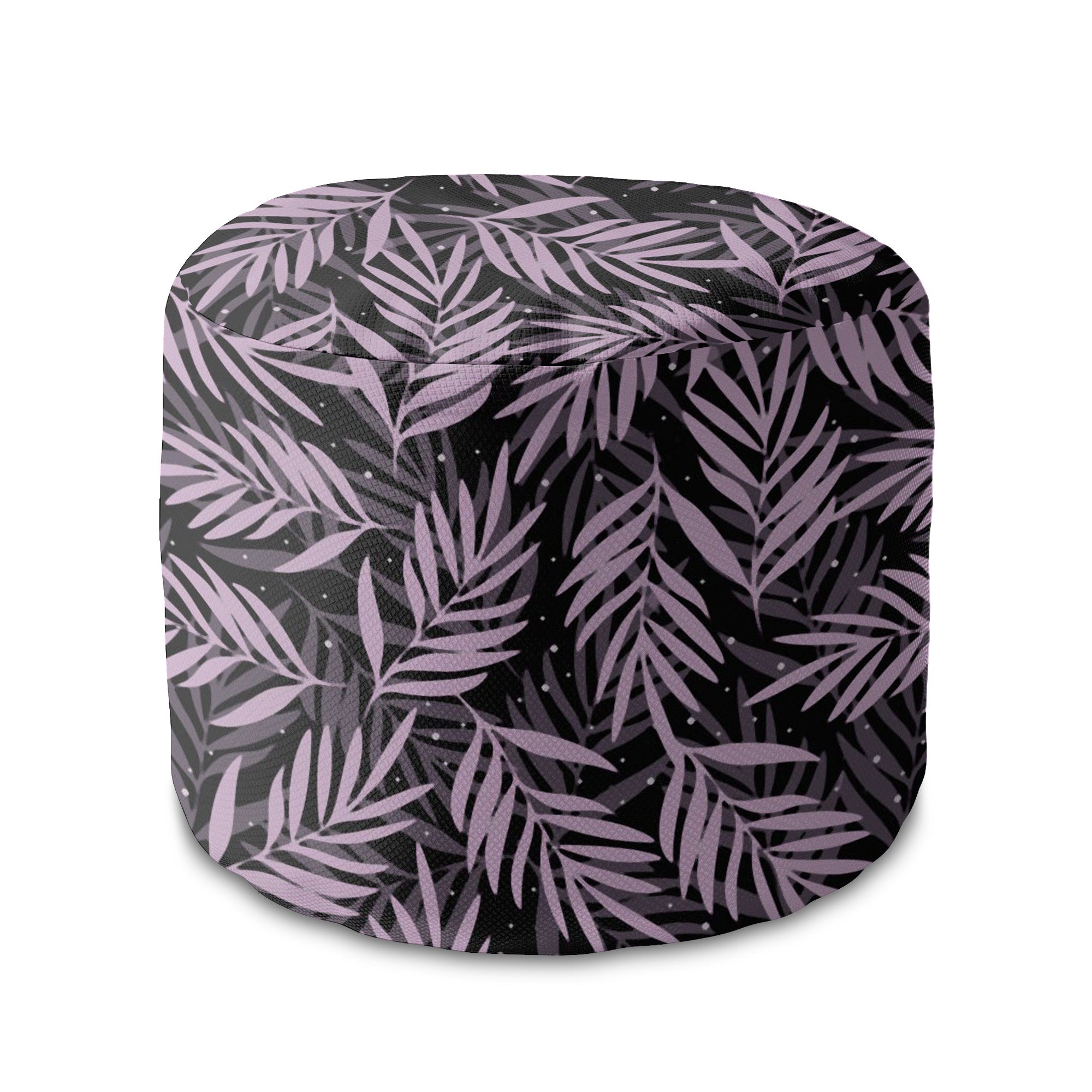 Round Pouf Footstool Palm Leaves in the Night-Panama