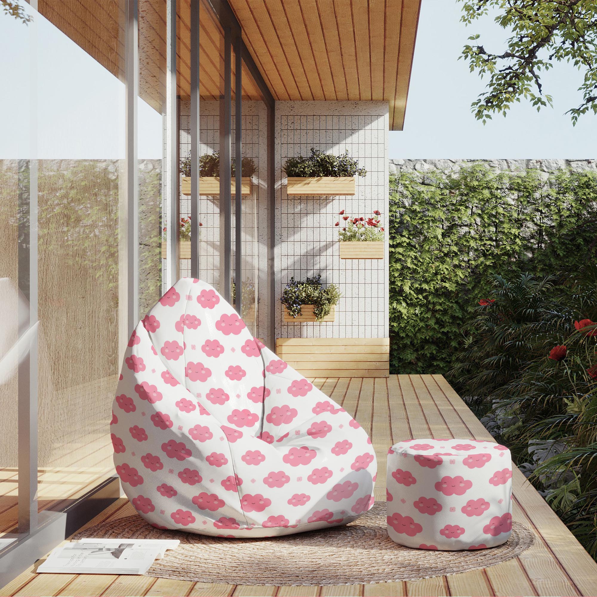 Round Pouf Footstool Cloudy Sunny