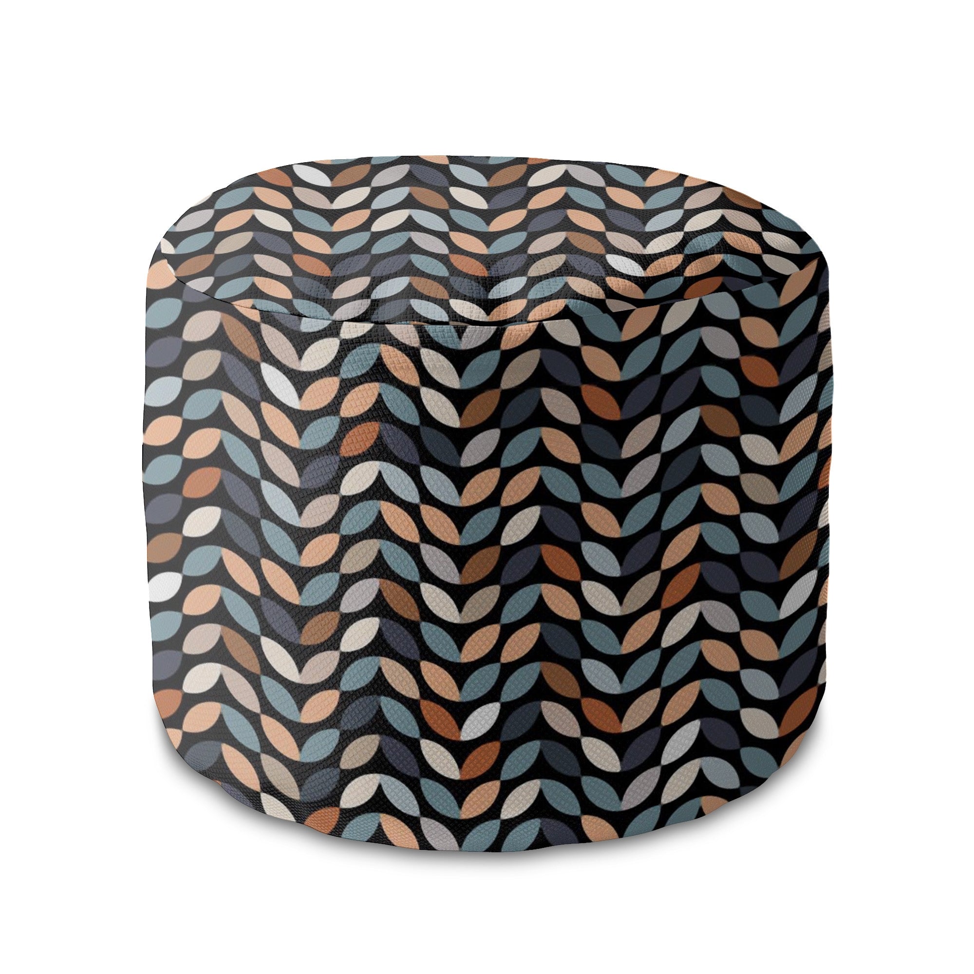 Round Pouf Footstool Retro Black Leaves-Oxford