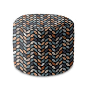 Round Pouf Footstool Retro Black Leaves-Panama