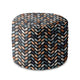 Round Pouf Footstool Retro Black Leaves-Panama