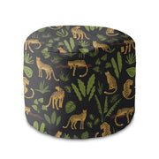 Round Pouf Footrest Panthers on Black