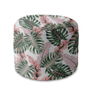 Round Pouf Footrest Tropical Pink and Green Leaves-Panama