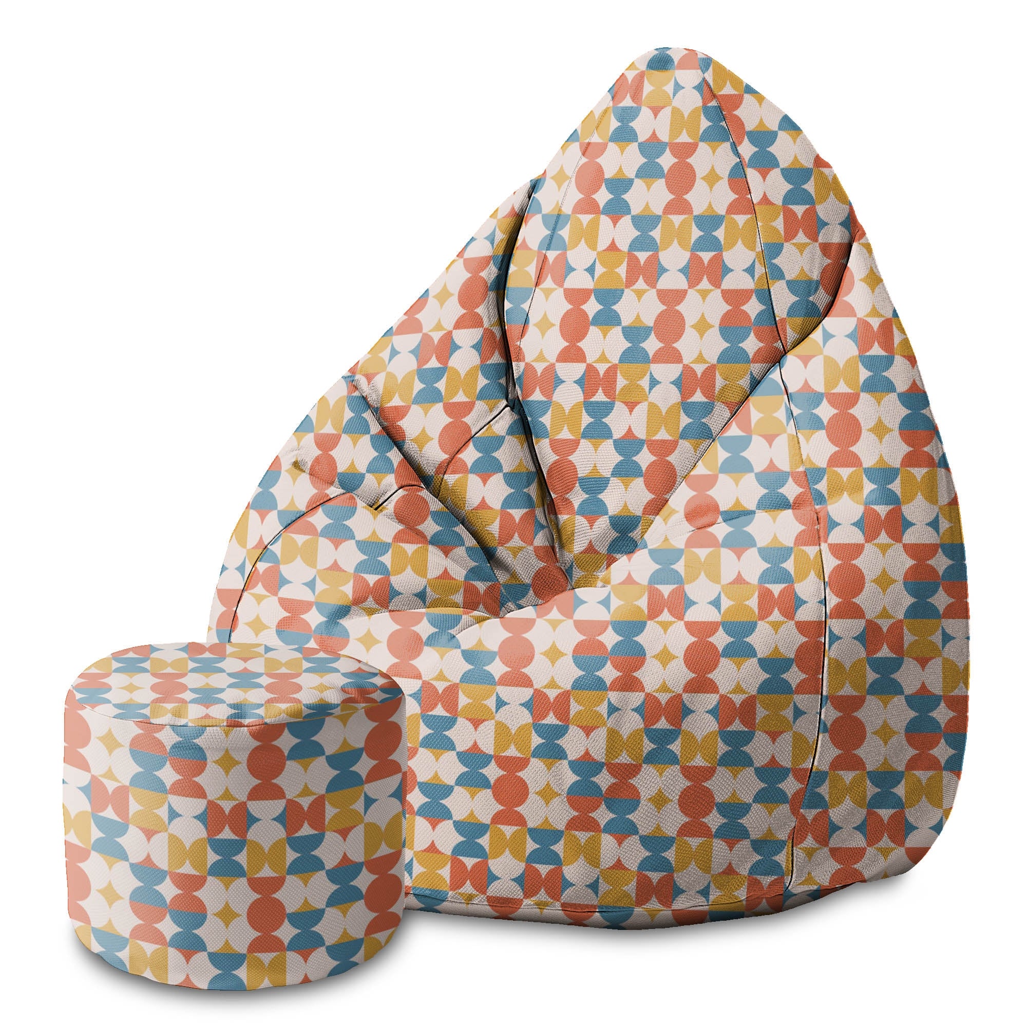 Round Pouf Footrest Geometric Retro